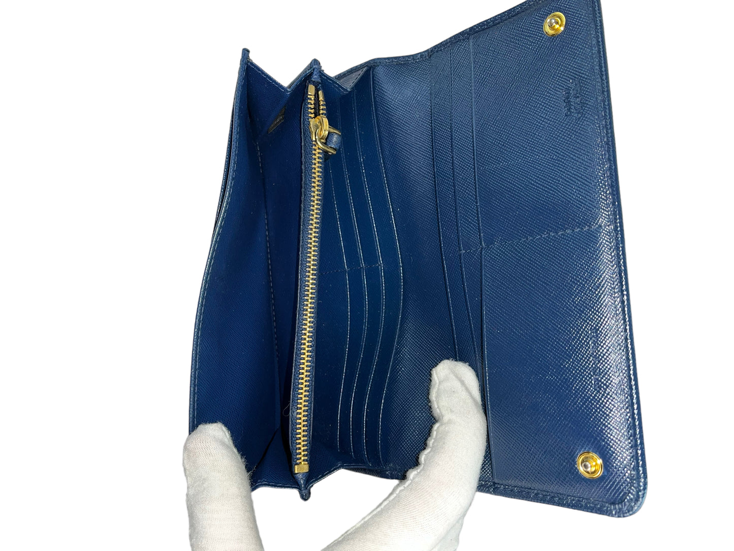 Prada Saffiano Continental Wallet - Blue