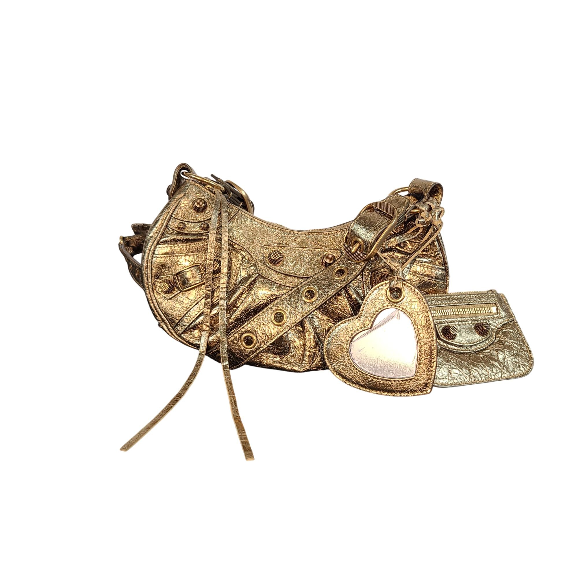 Balenciaga Le Cagole XS Metallic Gold Leather Shoulder Bag with 