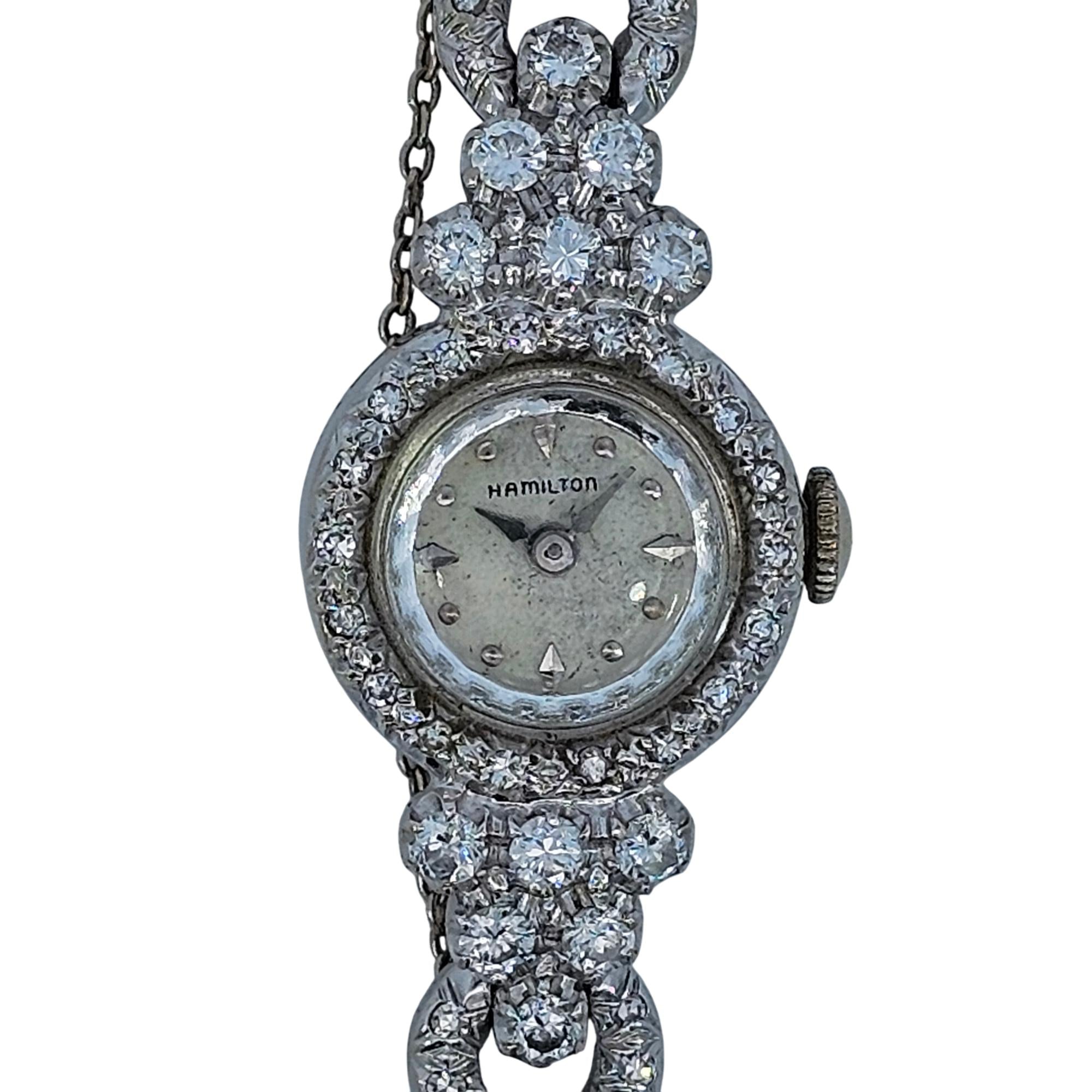 Hamilton Vintage Ladies 14K White Gold & Diamond Wristwatch Vintage 14k White Gold Lady Hamilton Diamond Wrist Watch 22  main image 2