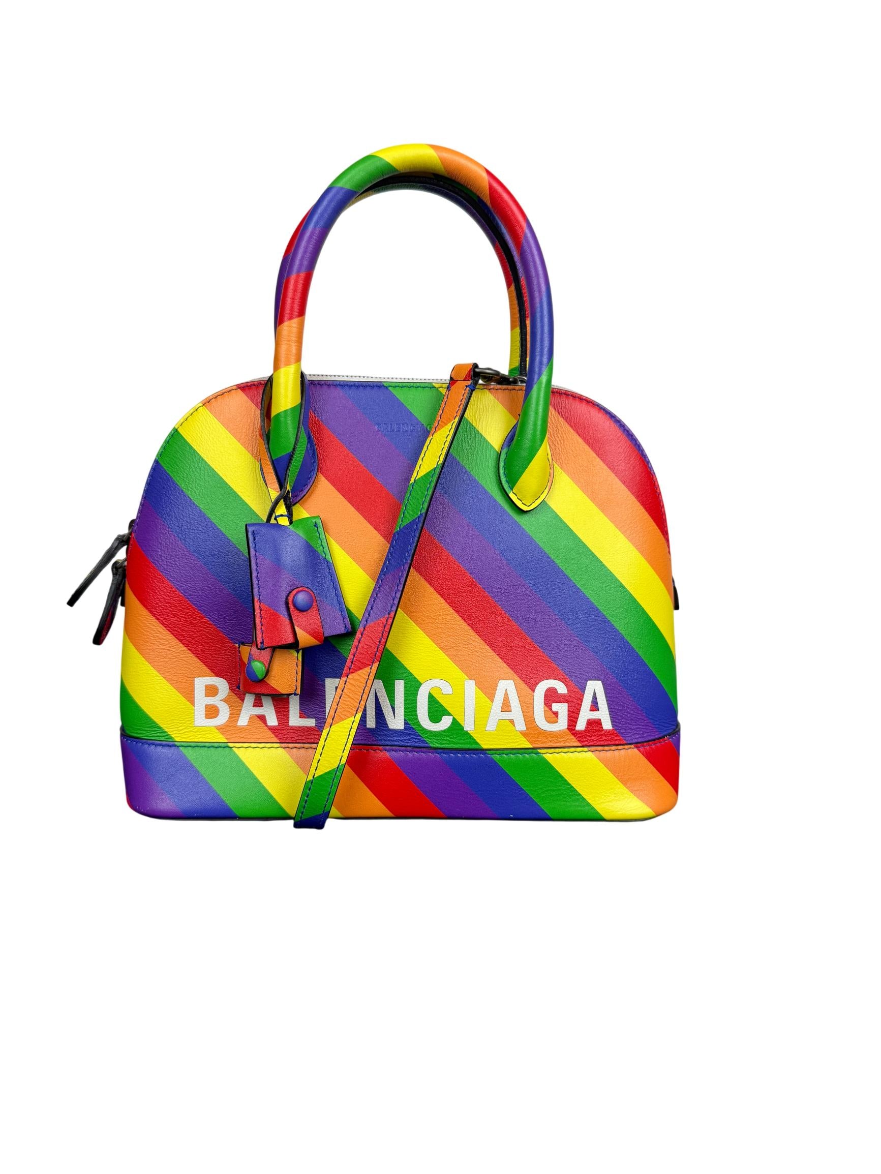 Balenciaga Multicolor Diagonal Rainbow Leather Small Ville Top