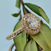 14K Yellow Gold Natural Oval Diamond Halo Engagement Ring