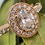 14K Yellow Gold Natural Oval Diamond Halo Engagement Ring