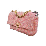 Chanel 19 Pink Tweed Small Flap Bag with Multi-Tone Chain