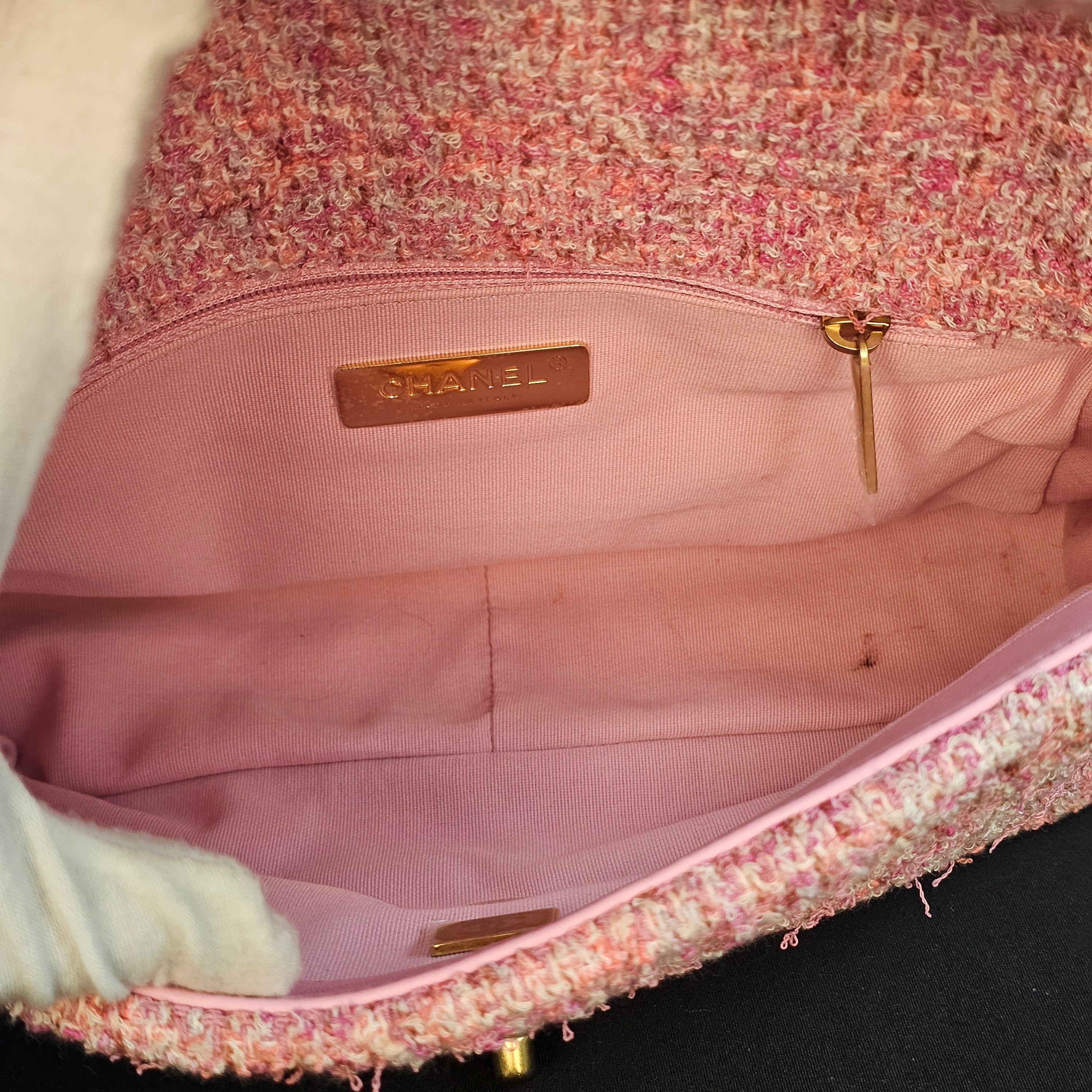 Chanel 19 Pink Tweed Small Flap Bag with Multi-Tone Chain