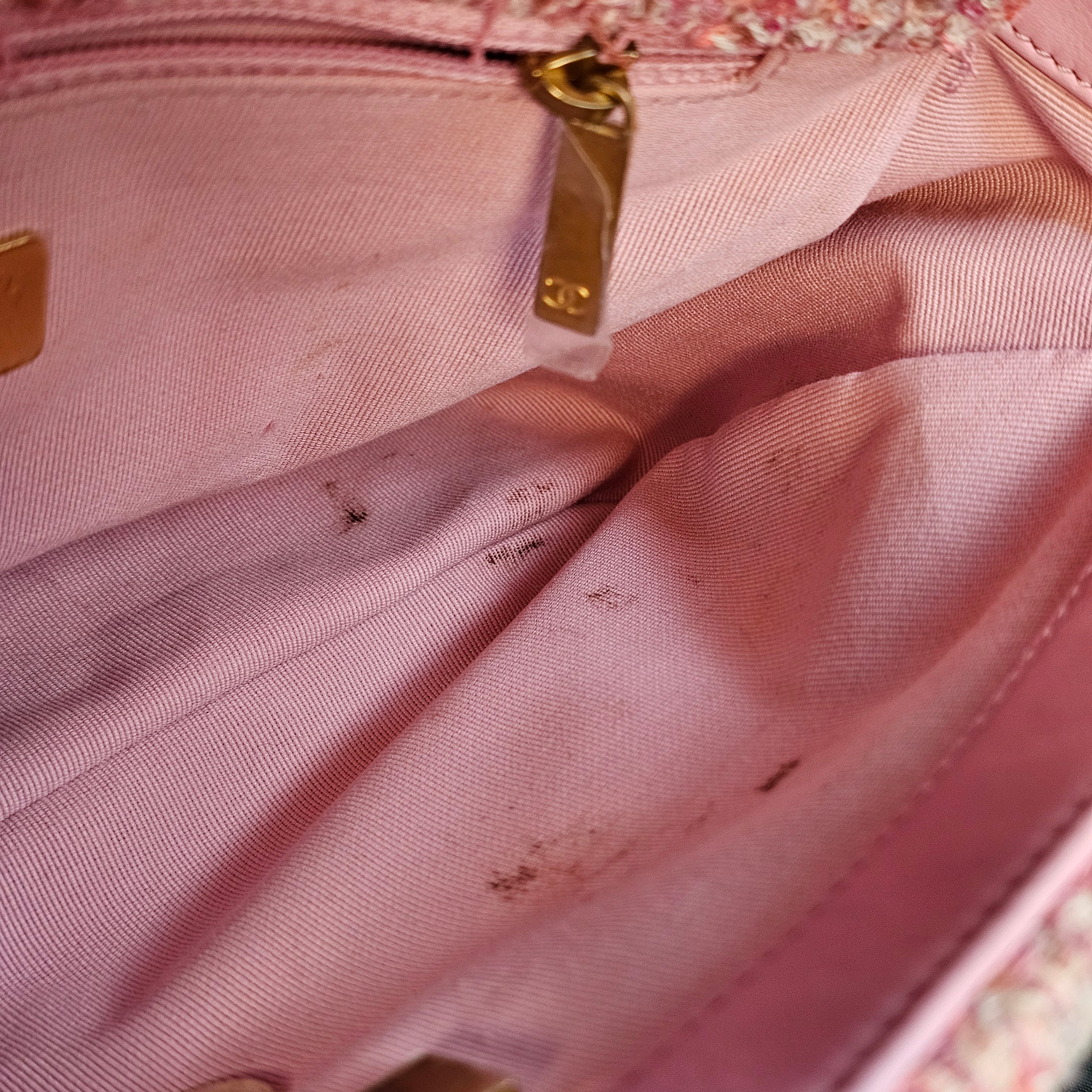 Chanel 19 Pink Tweed Small Flap Bag with Multi-Tone Chain