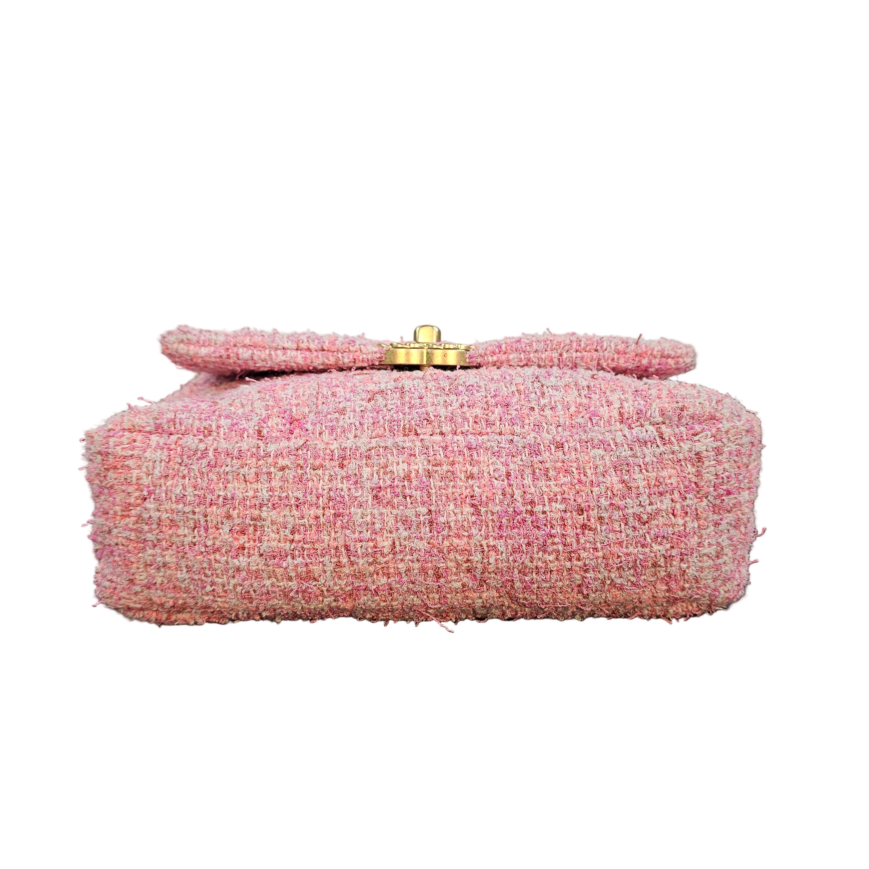 Chanel 19 Pink Tweed Small Flap Bag with Multi-Tone Chain