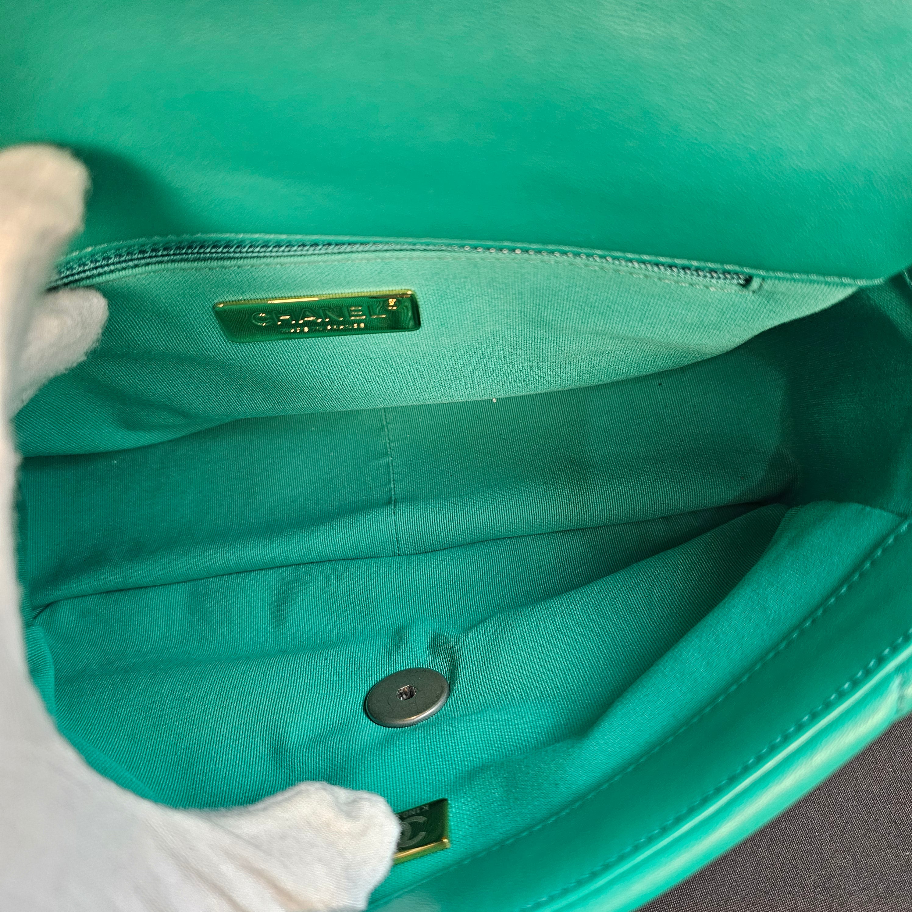 Chanel 19 Green Lambskin Small Flap Bag with Multi-Tone Chain