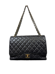 Chanel Black Quilted Caviar Maxi Classic Double Flap Bag with Gold Hardware