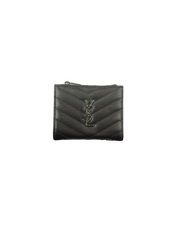 Saint Laurent Paris Grain de Poudre Matelassé Cassandre Bi-fold Black Leather Wallet