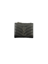 Saint Laurent Paris Grain de Poudre Matelassé Cassandre Bi-fold Black Leather Wallet