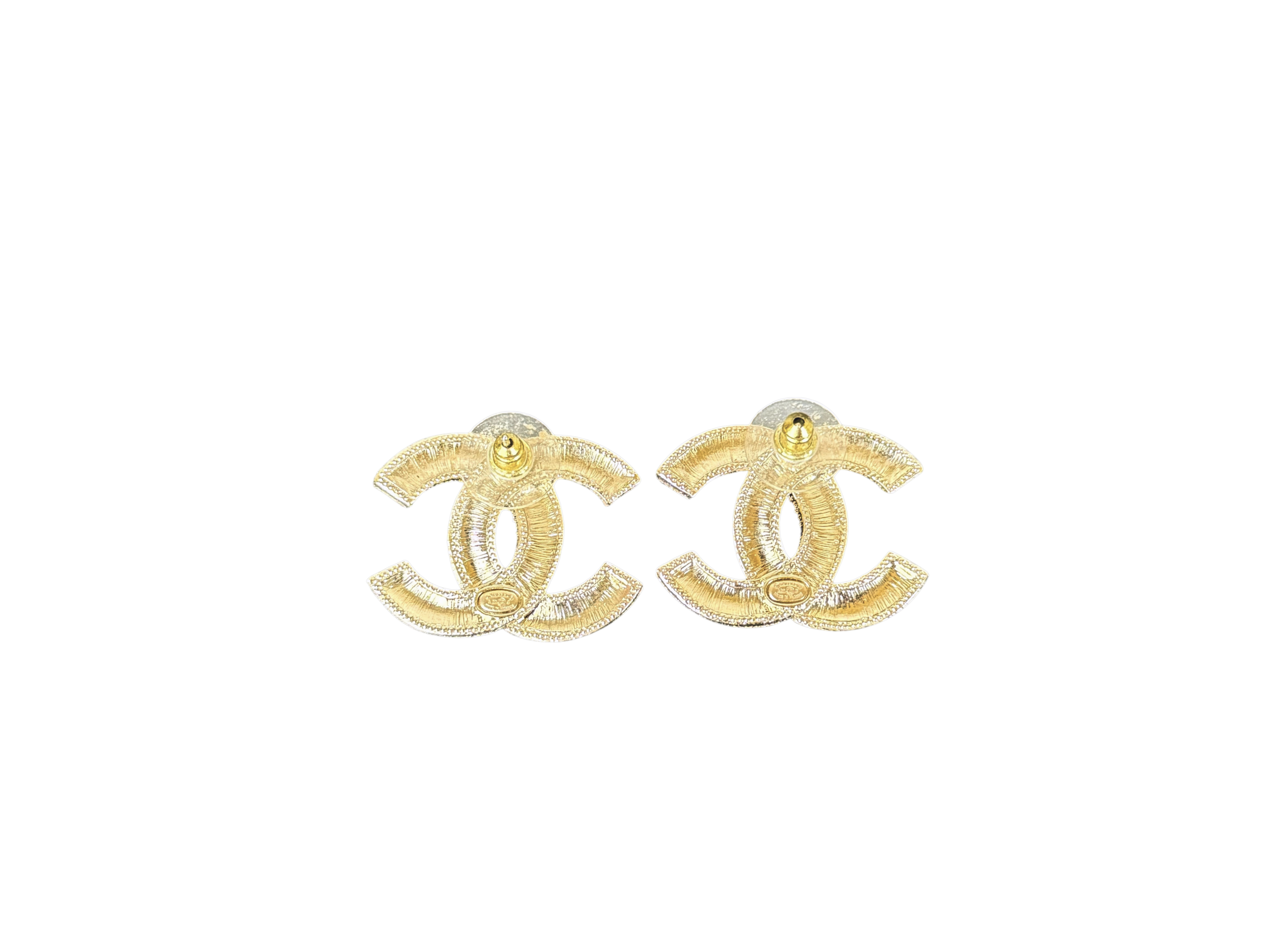 Chanel Multicolor Crystal CC Logo Gold Tone Earrings