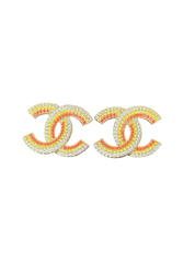 Chanel Multicolor Crystal CC Logo Gold Tone Earrings