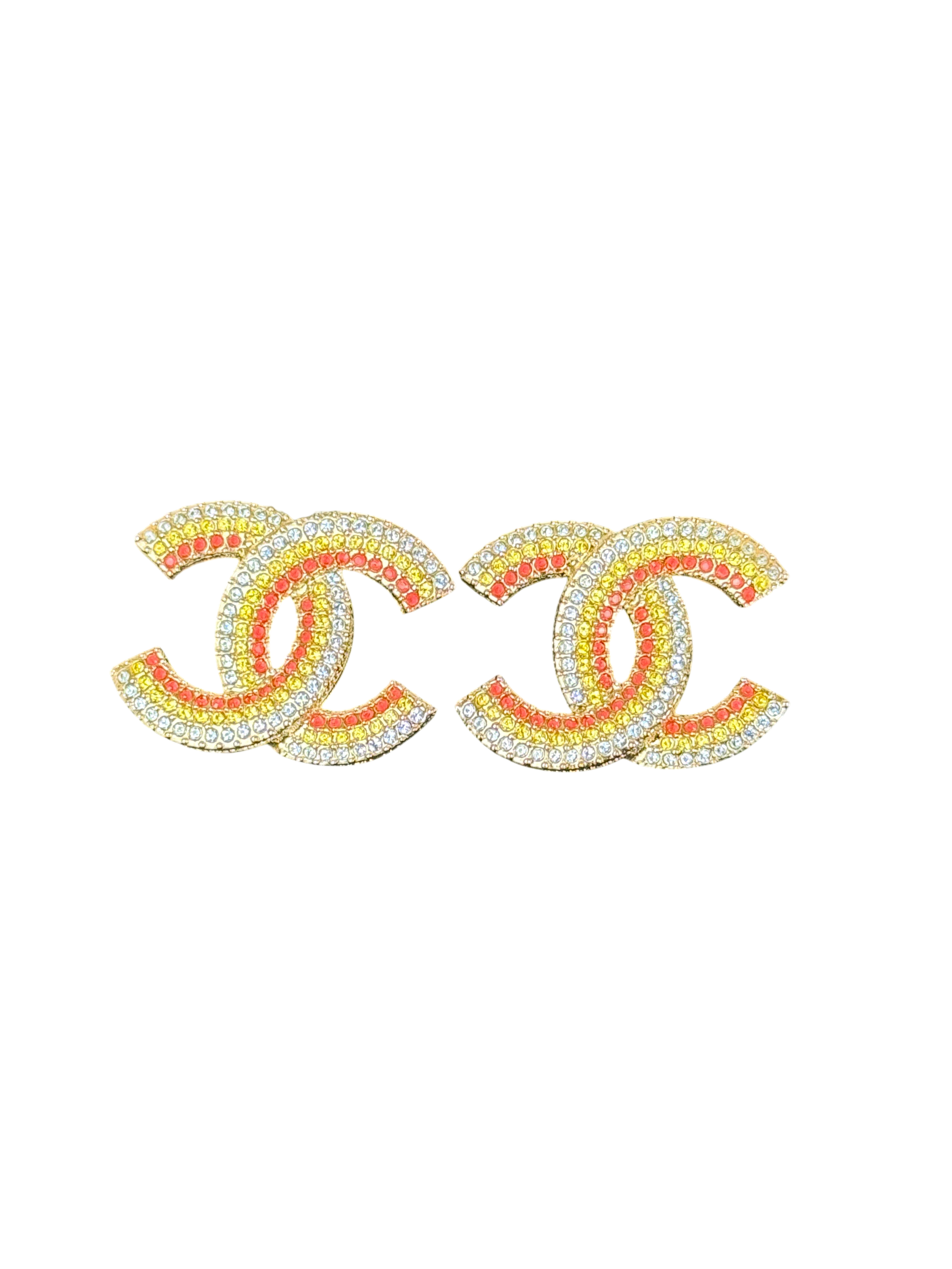 Chanel Multicolor Crystal CC Logo Gold Tone Earrings