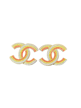 Chanel Multicolor Crystal CC Logo Gold Tone Earrings