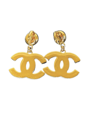 Chanel Pearl Enamel CC Logo Clip-On Drop Earrings