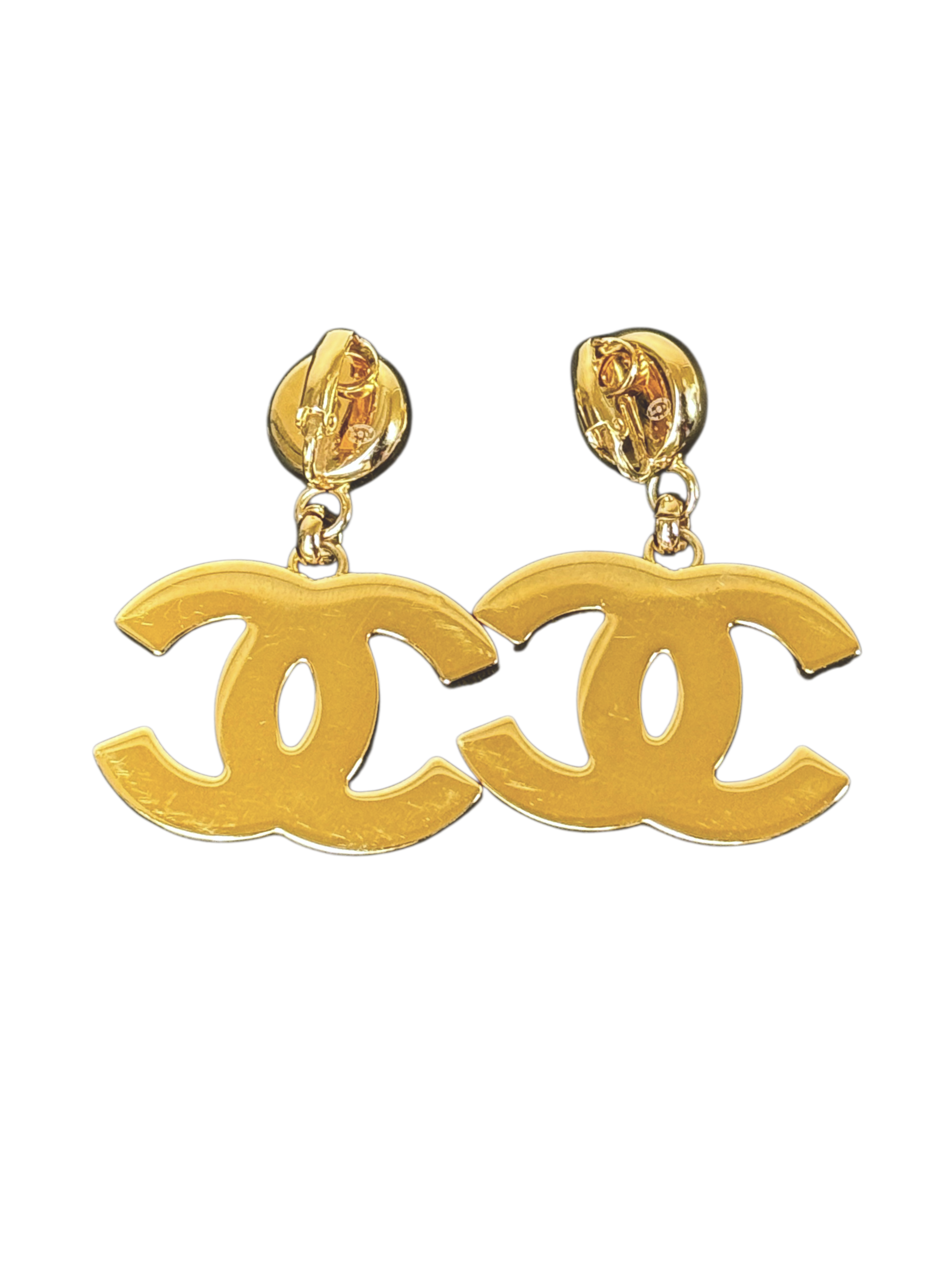 Chanel Pearl Enamel CC Logo Clip-On Drop Earrings