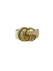 Gucci White Leather GG Marmont Belt with Gold Double G Buckle