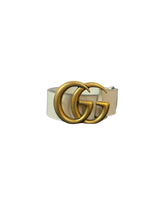 Gucci White Leather GG Marmont Belt with Gold Double G Buckle