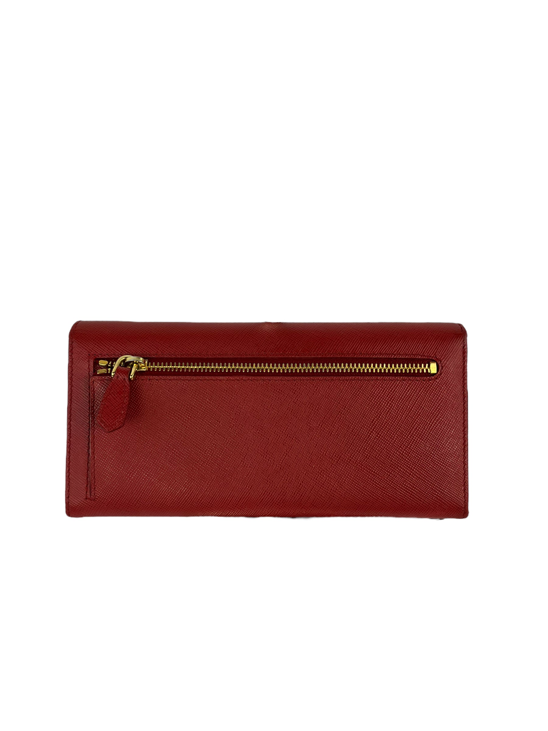 Prada Saffiano Leather Continental Wallet - Red
