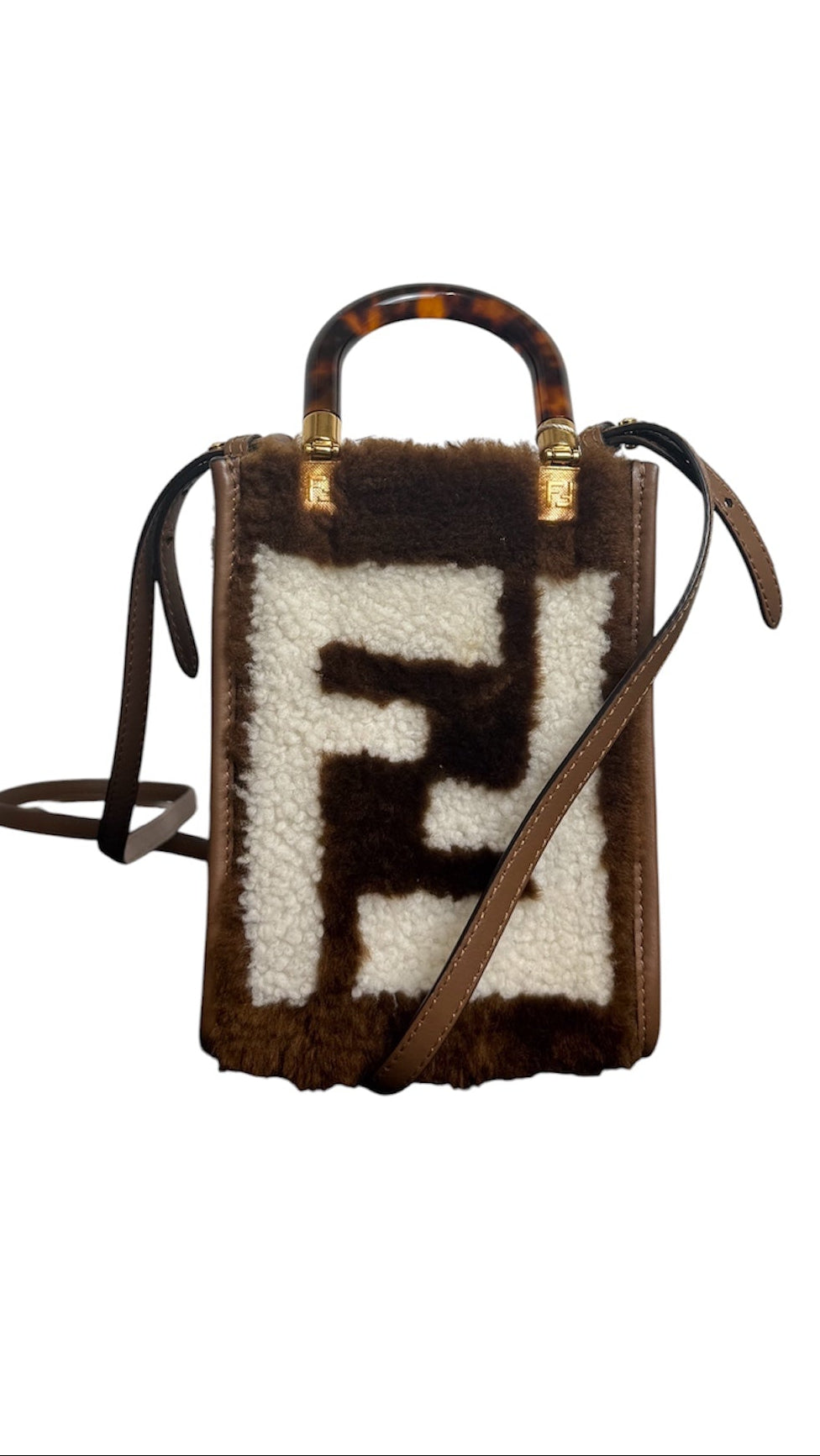 Fendi Sunshine Mini Shearling Tote Bag
