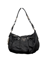 Prada Soft Calfskin Buckle Hobo Bag Black Leather