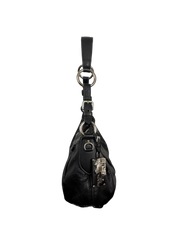 Prada Soft Calfskin Buckle Hobo Bag Black Leather