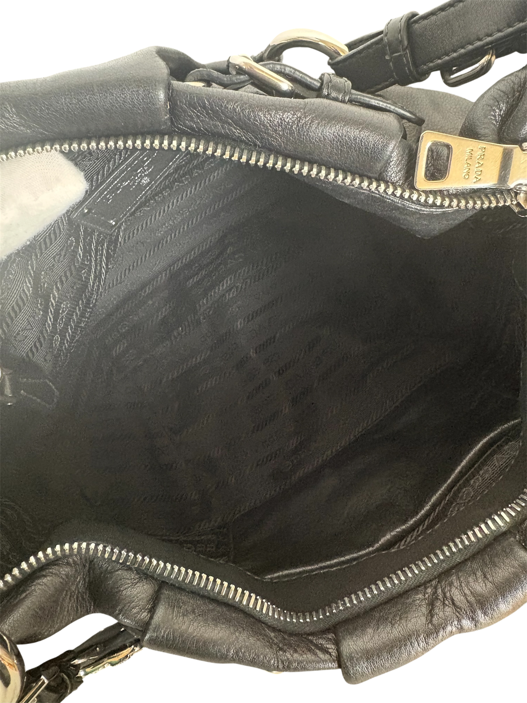 Prada Soft Calfskin Buckle Hobo Bag Black Leather