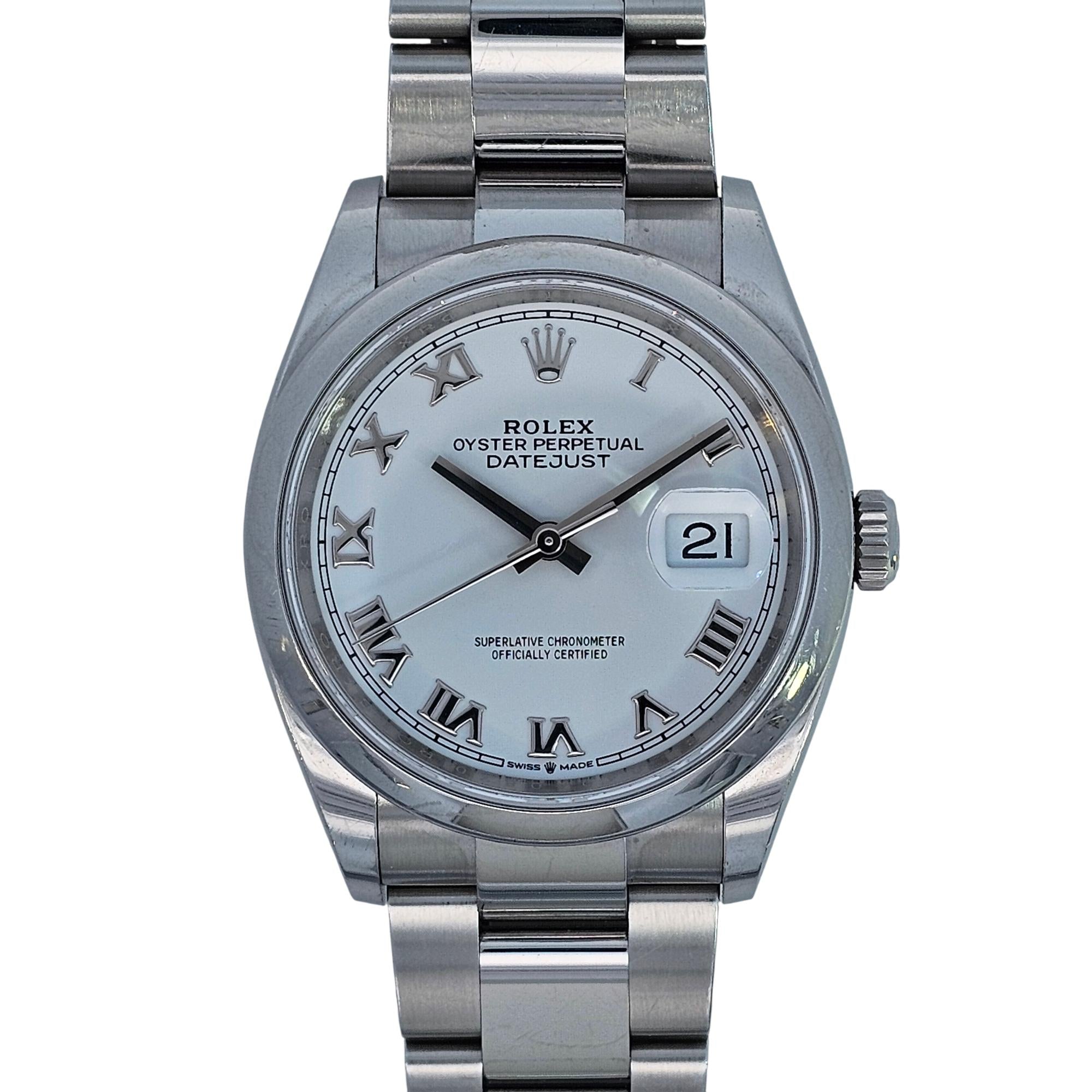 Rolex Oyster Perpetual Datejust 36mm SS 2020 White Roman Dial 116200