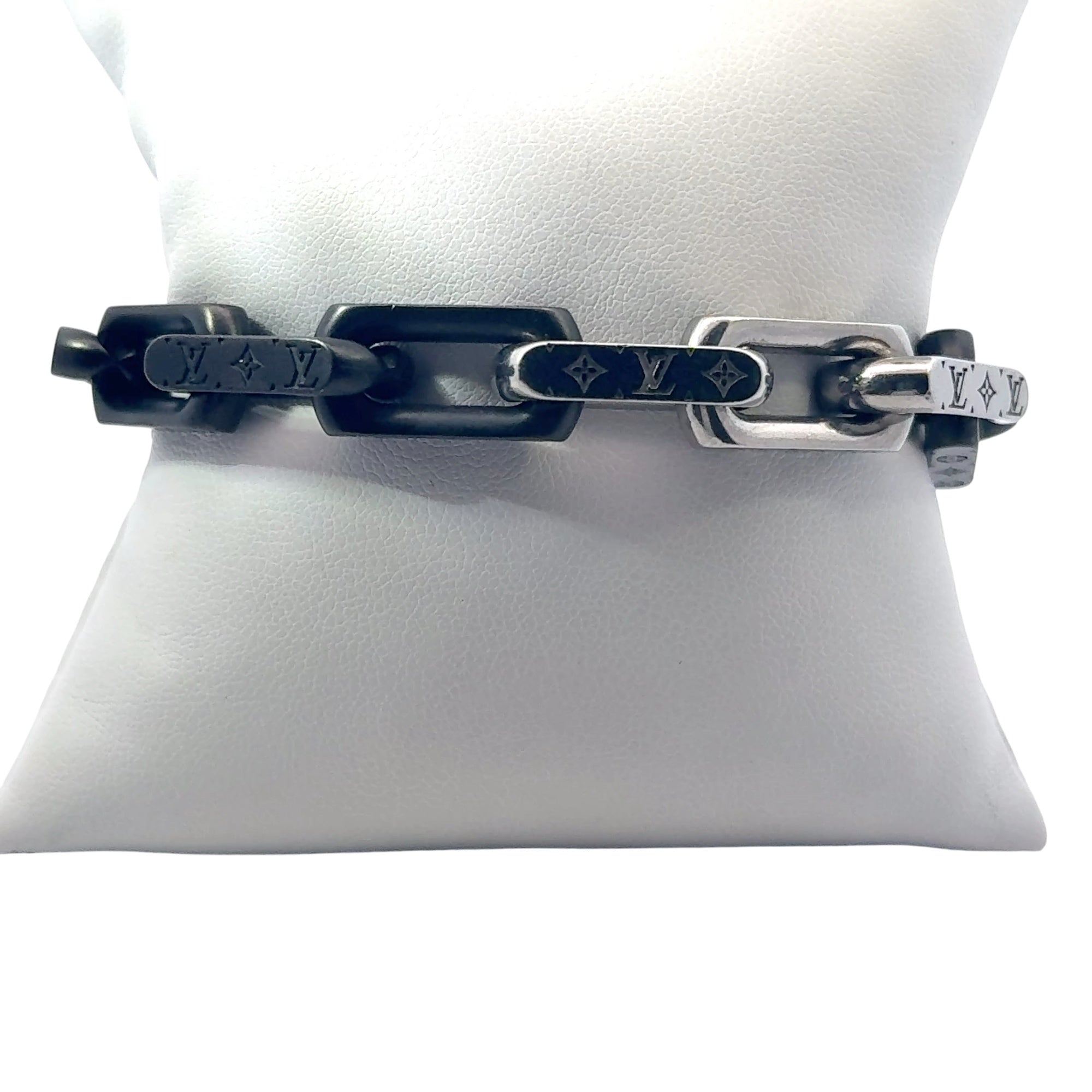 Louis Vuitton Monogram Chain Bracelet Silver and Black