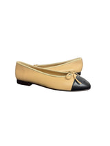 Chanel Beige and Black Lambskin Cap Toe CC Ballerina Flats