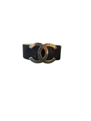 Chanel Black Leather Reversible CC Logo Silver Buckle Belt