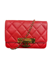 Chanel Quilted Red Lambskin Wallet On Chain