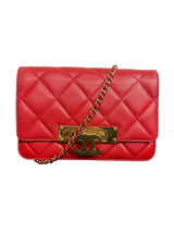 Chanel Quilted Red Lambskin Wallet On Chain