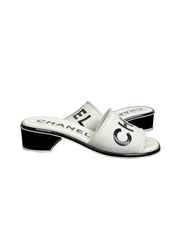 Chanel 24C White & Black Logo Mule Slide Sandals