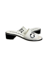 Chanel 24C White & Black Logo Mule Slide Sandals