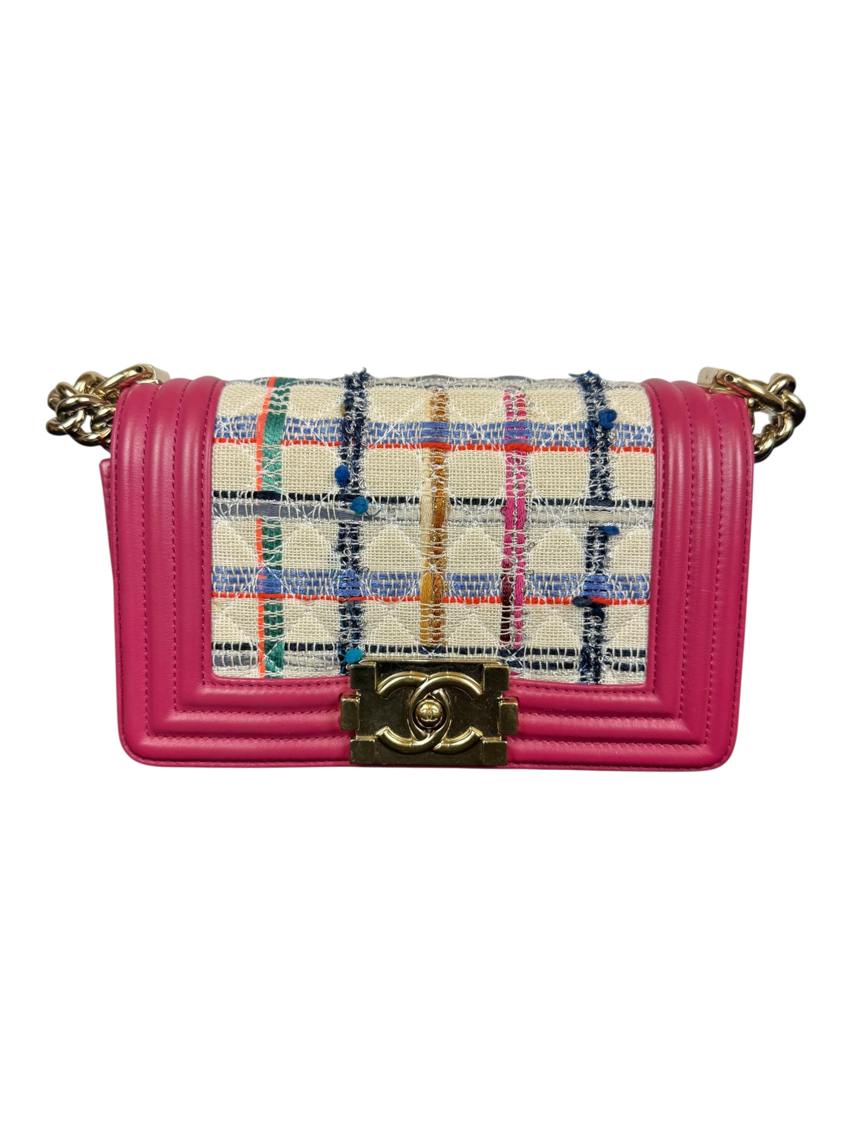 Chanel Medium Boy Bag in Pink Tweed Quilted Lambskin