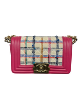 Chanel Medium Boy Bag in Pink Tweed Quilted Lambskin