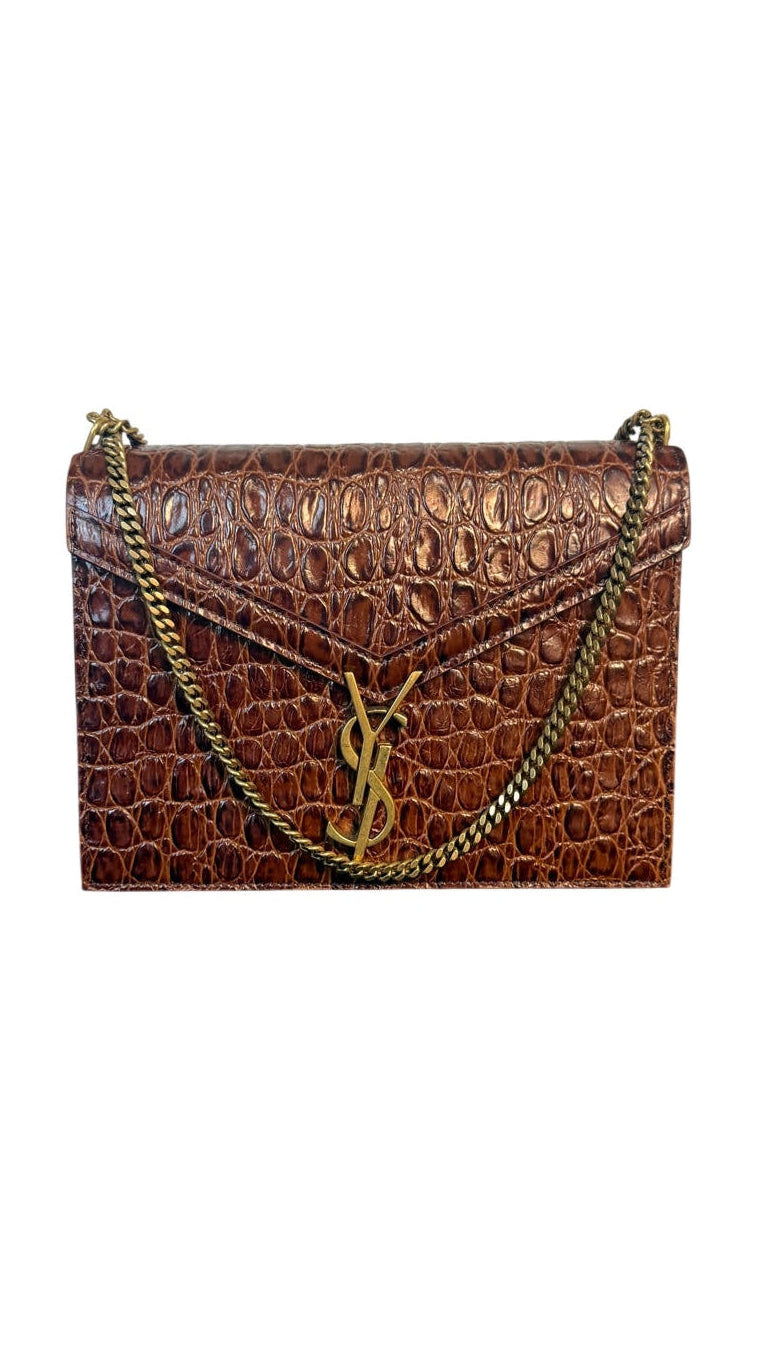 Saint Laurent Crocodile-Embossed Kate Chain Clutch