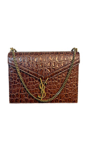Saint Laurent Crocodile-Embossed Kate Chain Clutch