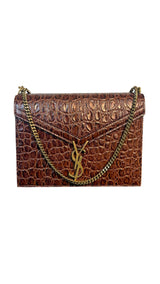 Saint Laurent Crocodile-Embossed Kate Chain Clutch