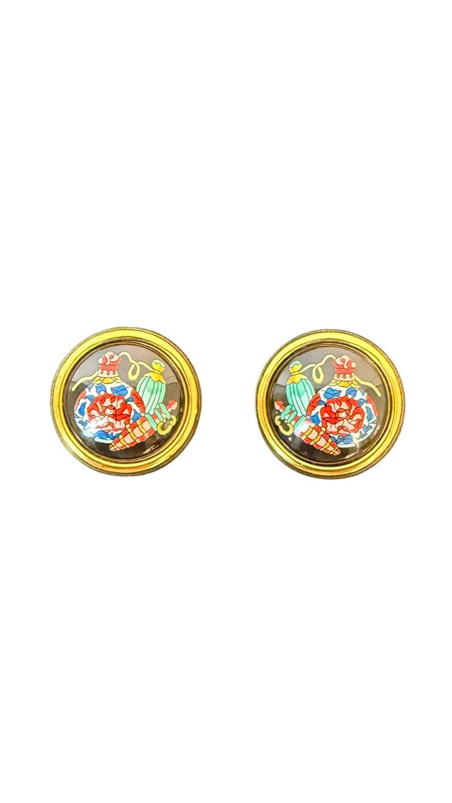 Hermes Vintage Enamel Clip-On Earrings