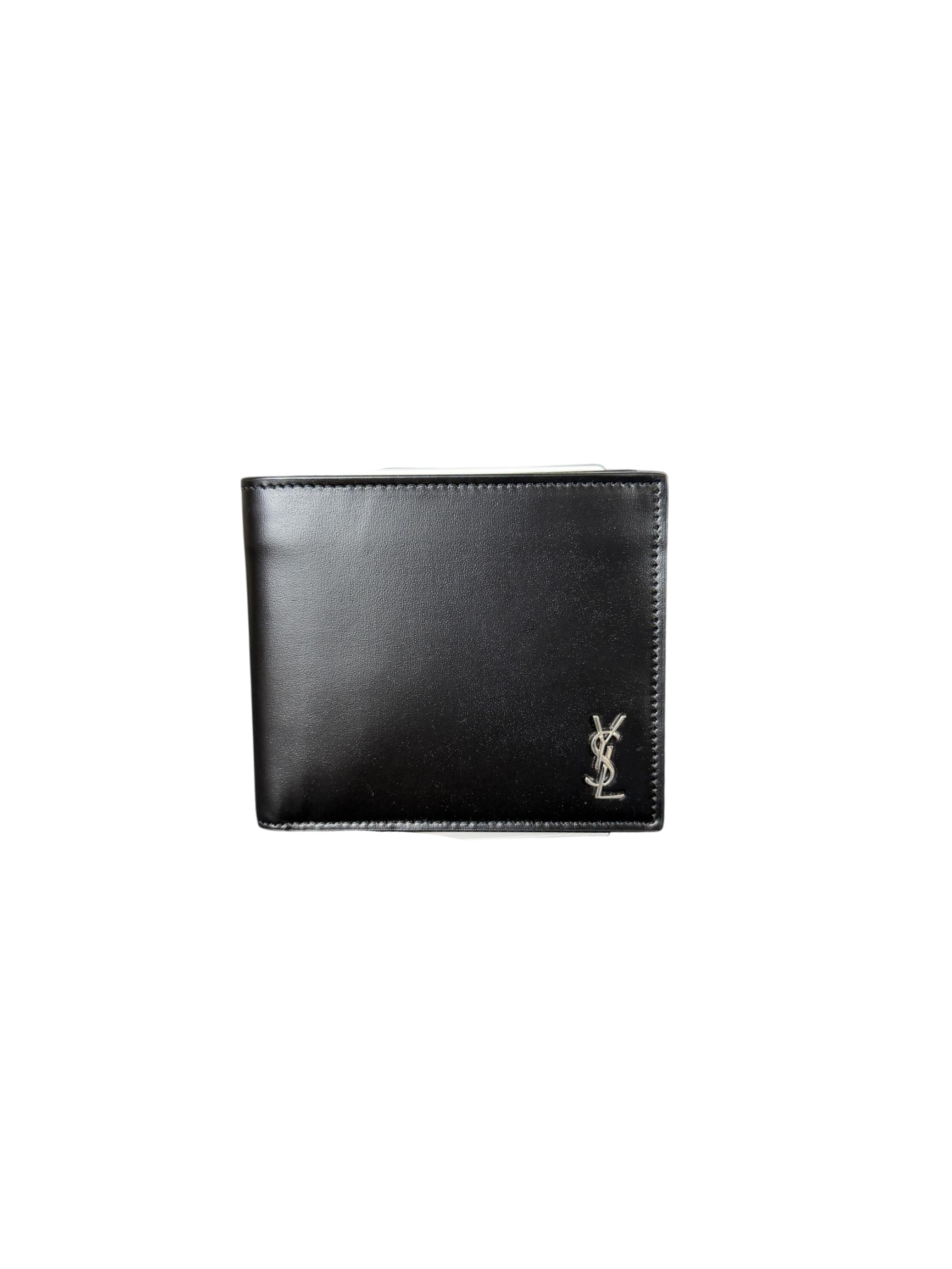 Saint Laurent Tiny Cassandre Black Leather Bifold Wallet
