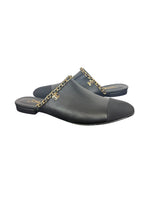 Chanel Black Leather Mules with Gold Chain and CC Logo