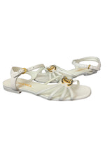 Chanel White Lambskin Crystal CC Sandals