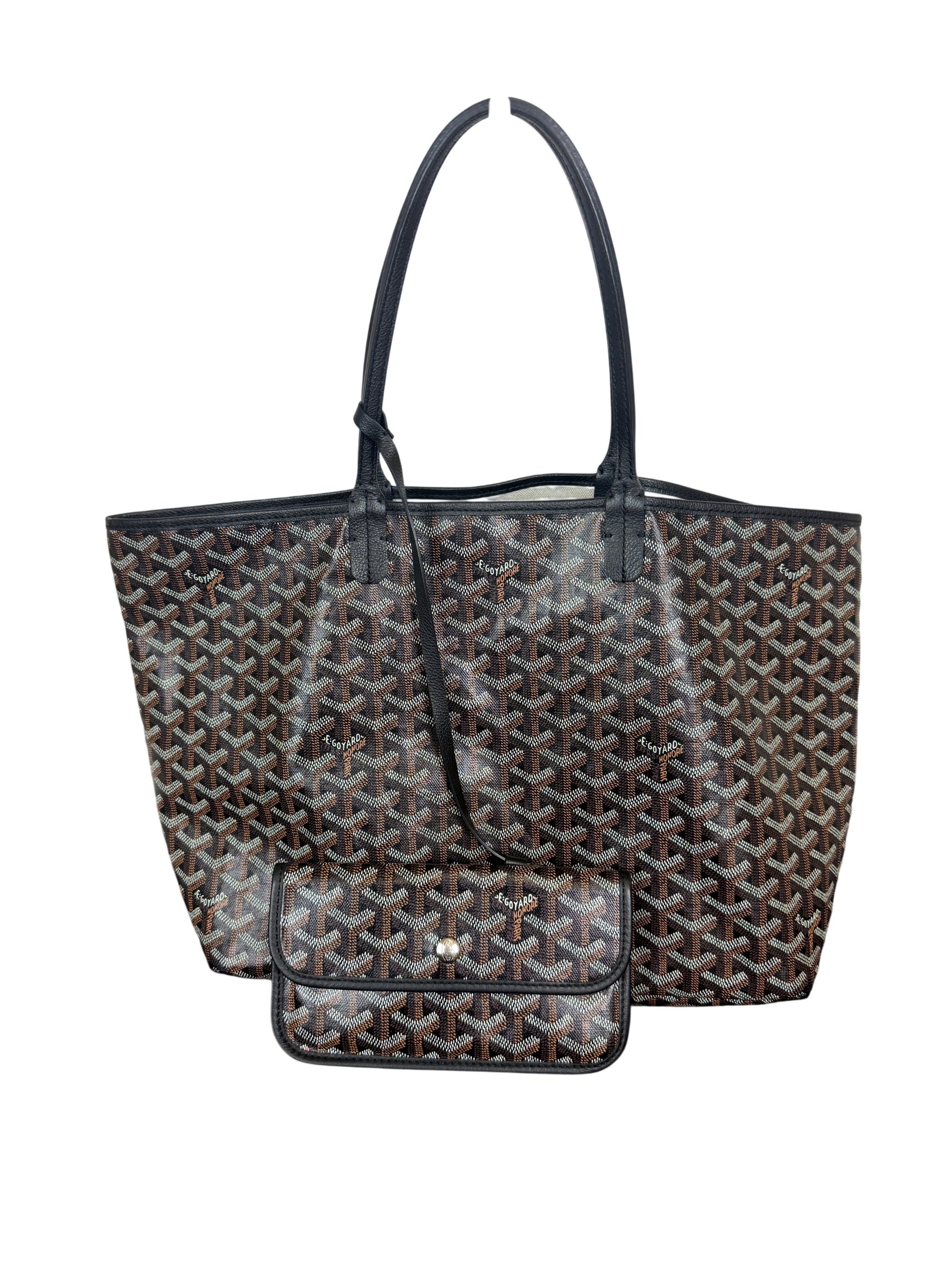 Goyard Saint Louis PM Tote Bag in Black and Brown Goyardine Canvas