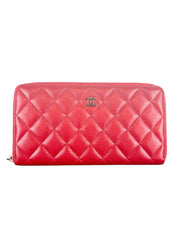 Chanel Classic Long Zipped Wallet in Red Quilted Caviar Leather