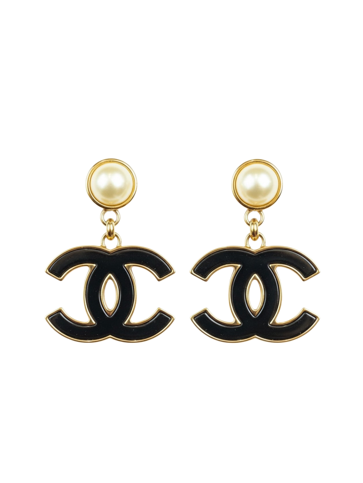 Chanel Pearl Enamel CC Logo Clip-On Drop Earrings