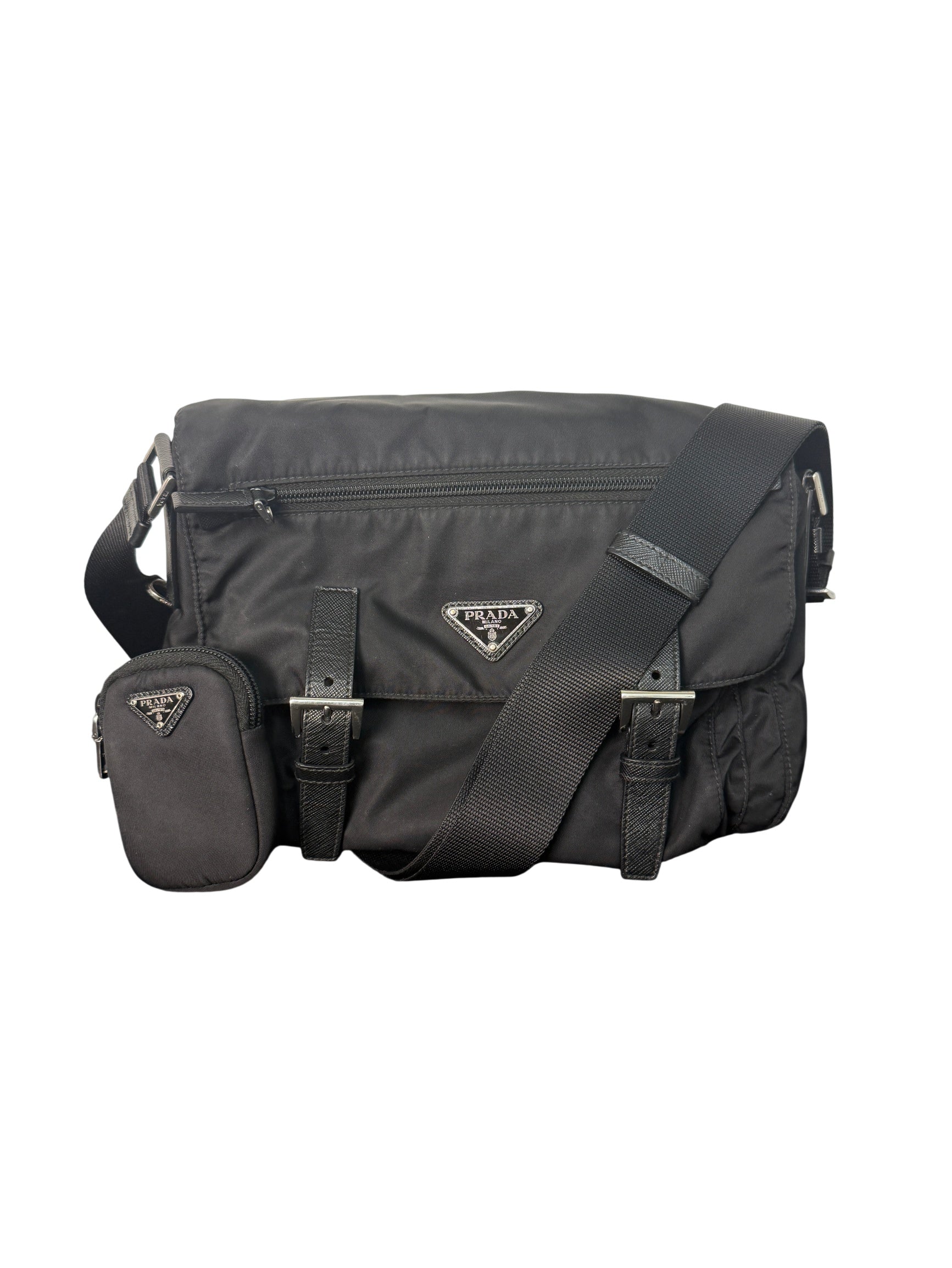 Prada Black Re-Nylon and Saffiano Leather Shoulder Messenger Bag
