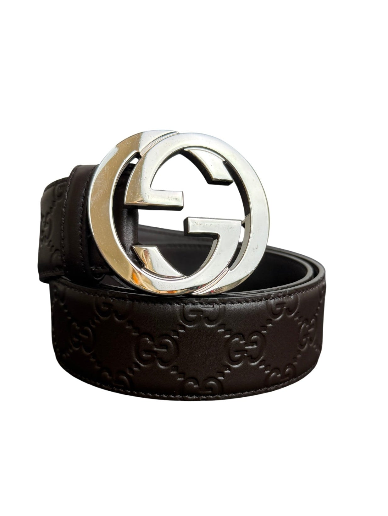 Gucci Guccissima Signature Interlocking G Brown Leather Belt