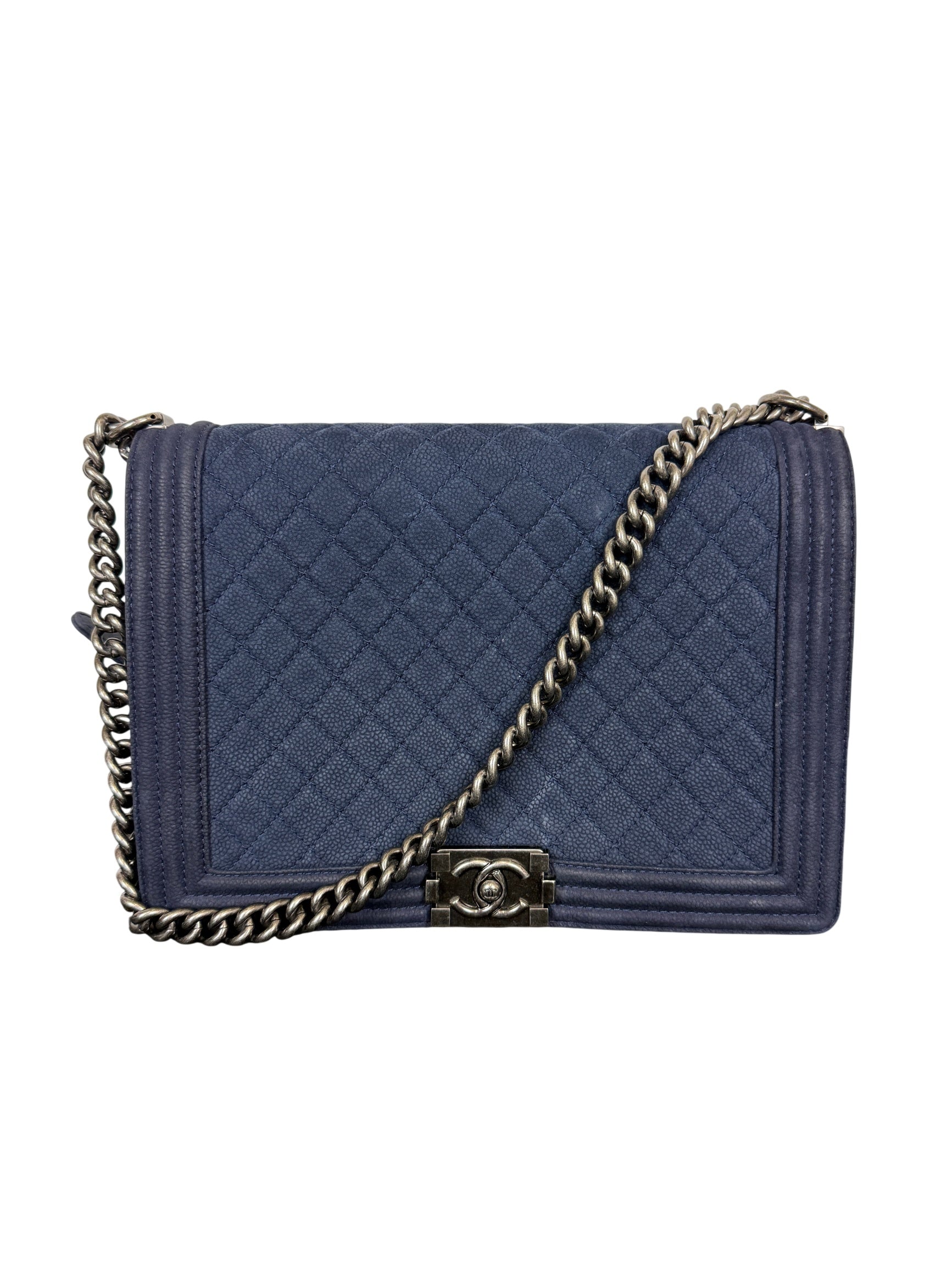 Chanel XL Boy Bag Blue Caviar Quilted Leather Shoulder Bag